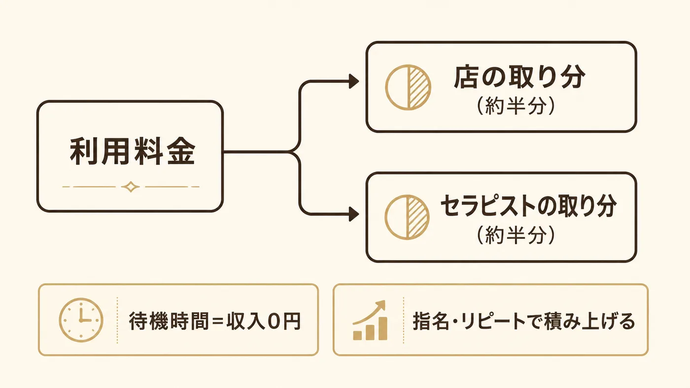 完全歩合制の仕組み(利用料金の取り分と待機時間)